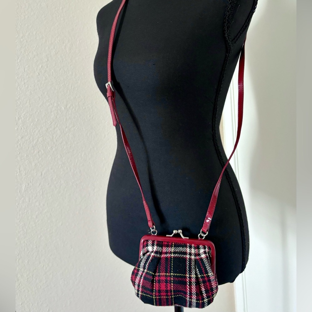 Small Red & Black Tartan Plaid Kiss Lock Crossbody Bag Flannel UK Brand NEXT